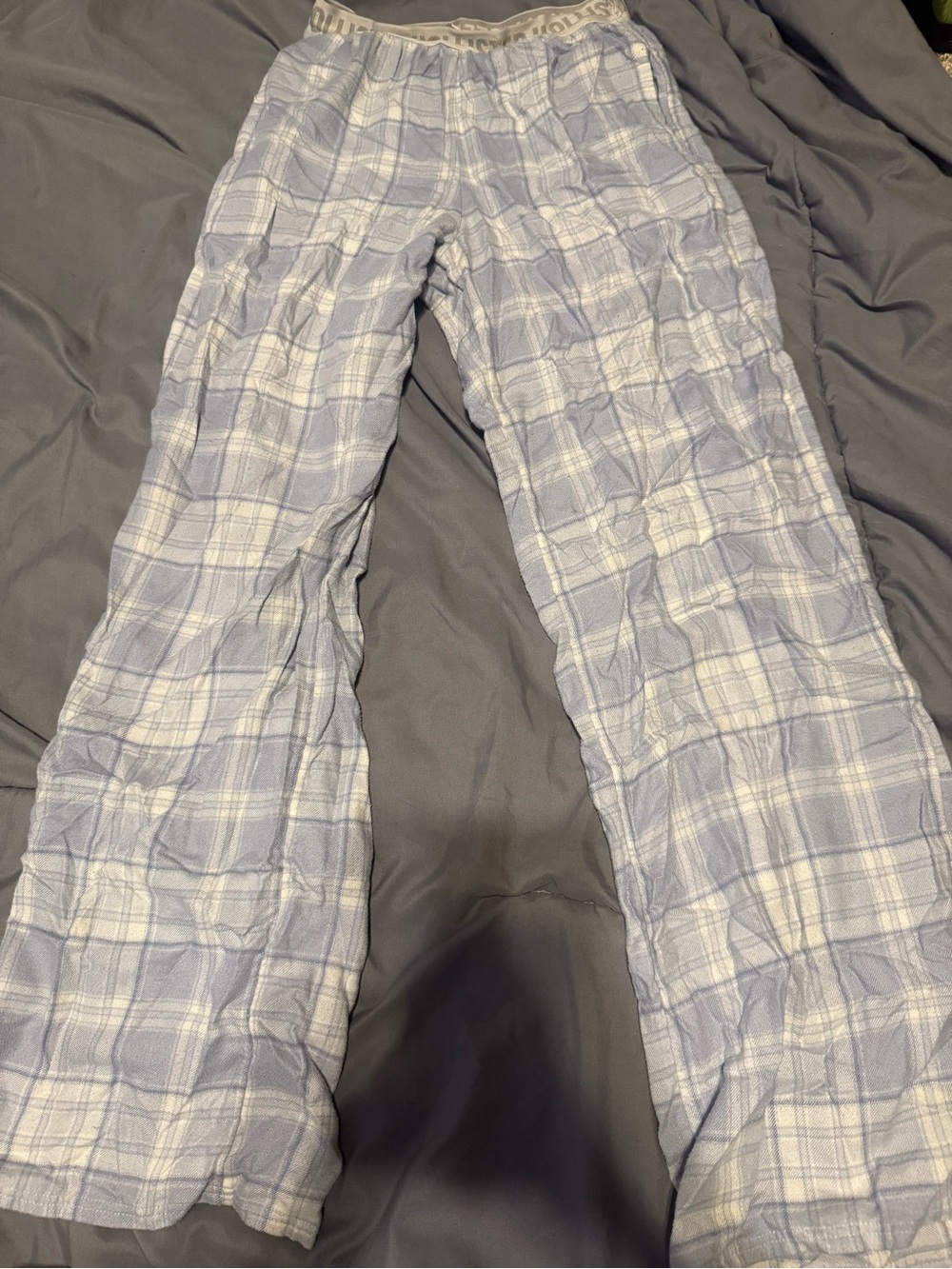Hollister Light Blue and White Plaid Pajama Pants